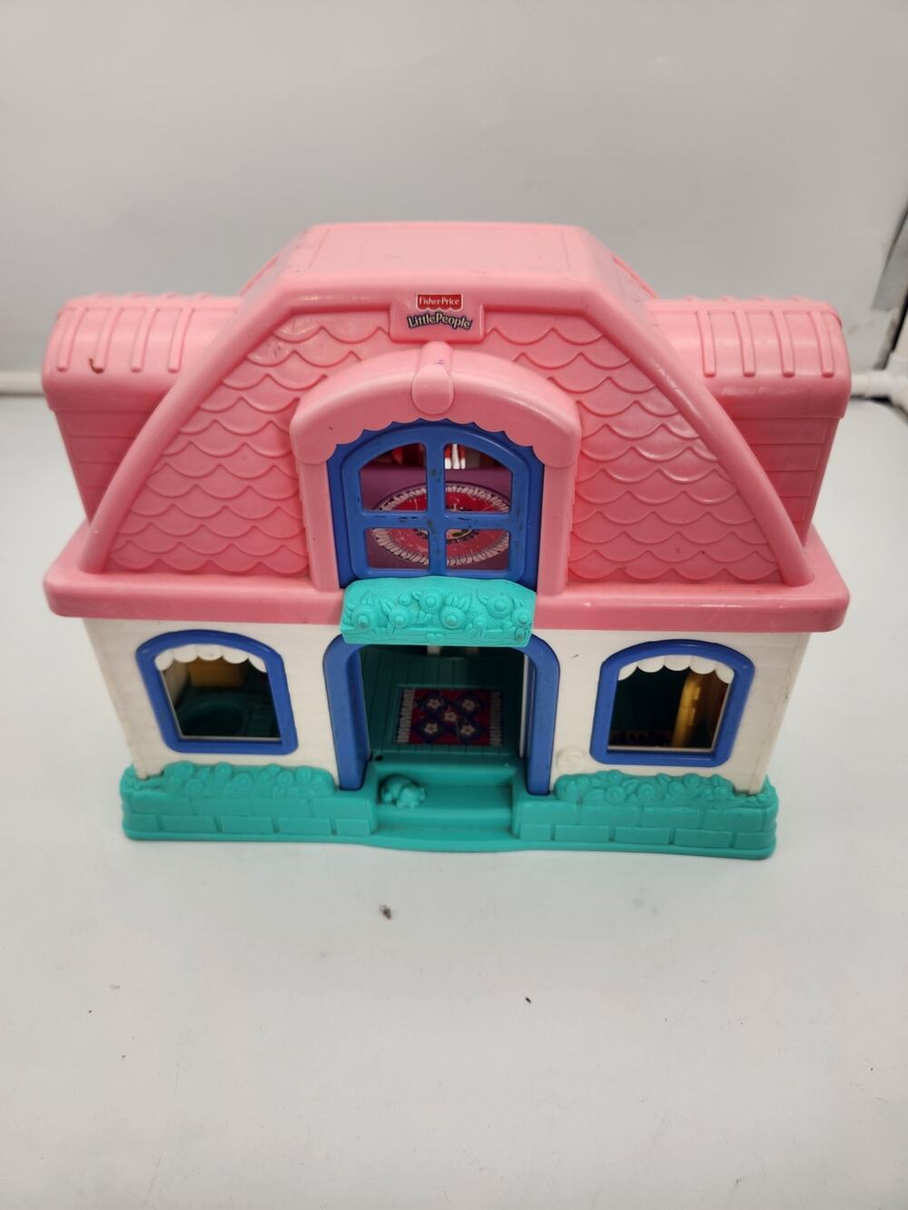 Vintage Fisher-Price Little People Dollhouse Pink Blue Playhouse Toy House